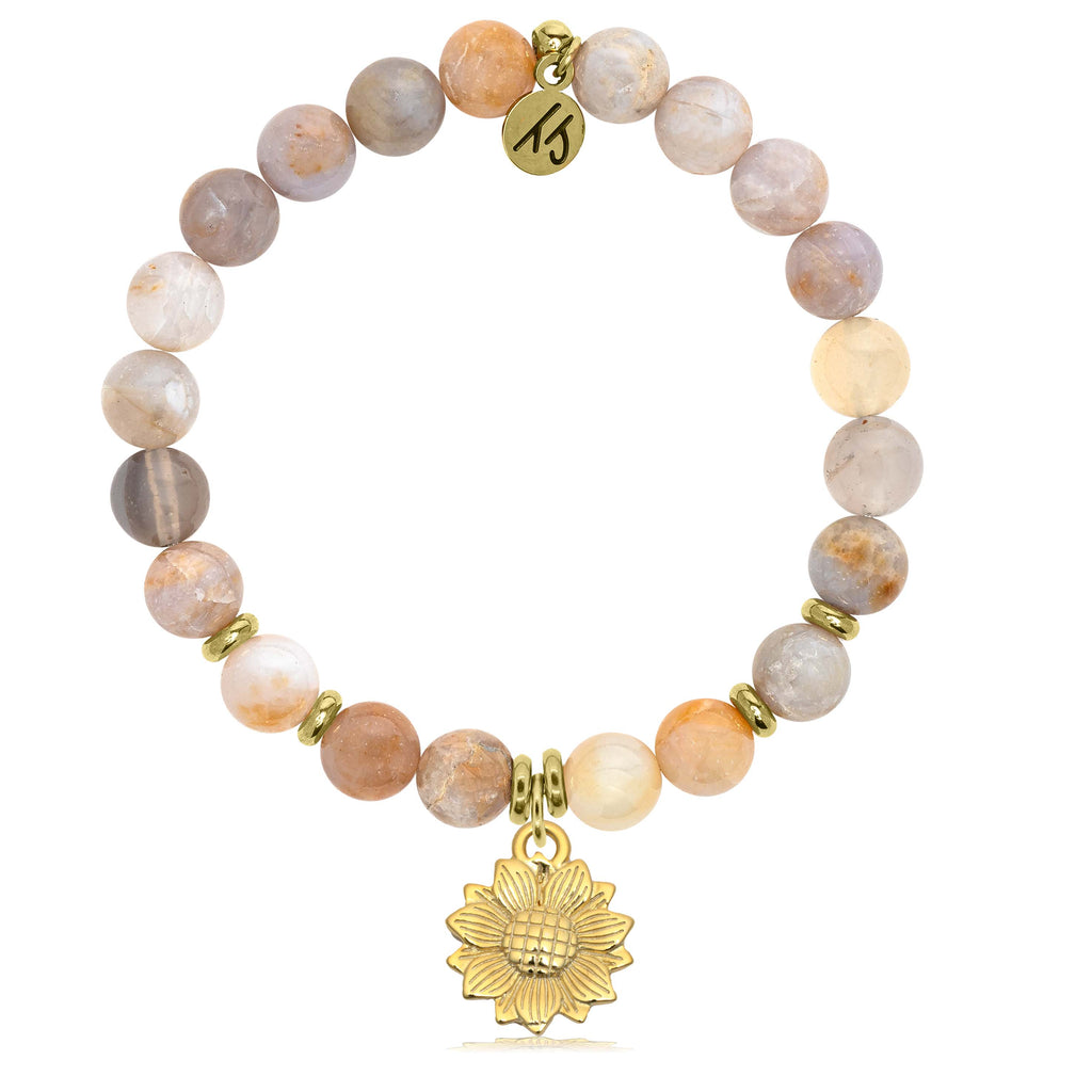 Gold Collection - Australian Agate Stone Bracelet with Sunflower Gold Charm