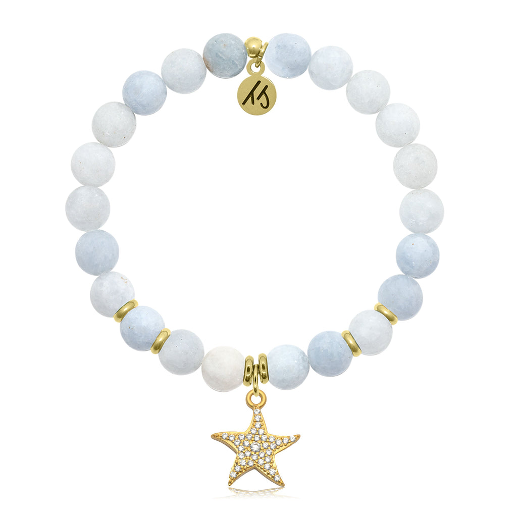 Gold Collection - Celestine Gemstone Bracelet with Starfish Gold Charm