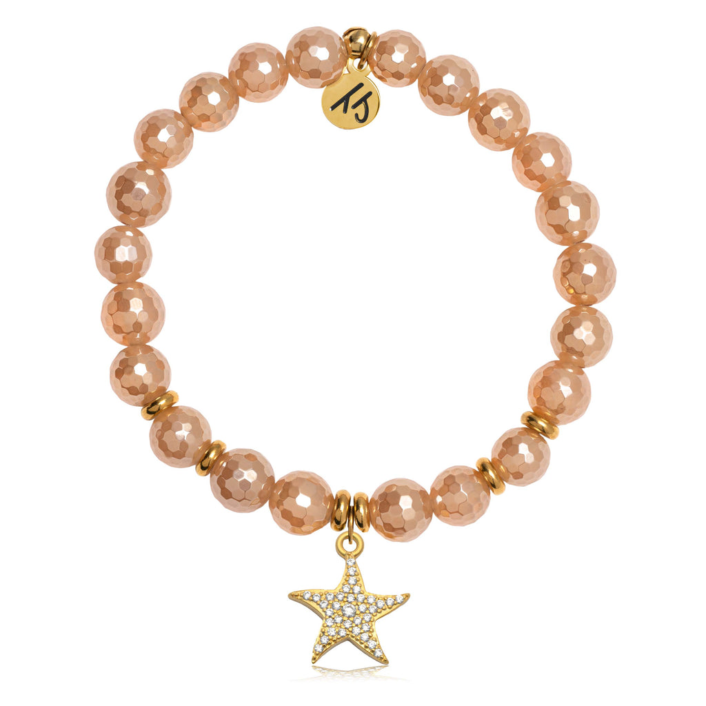 Gold Collection - Champagne Agate Gemstone Bracelet with Starfish Gold Charm