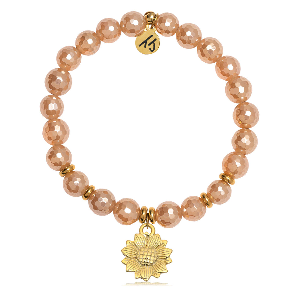 Gold Collection - Champagne Agate Stone Bracelet with Sunflower Gold Charm
