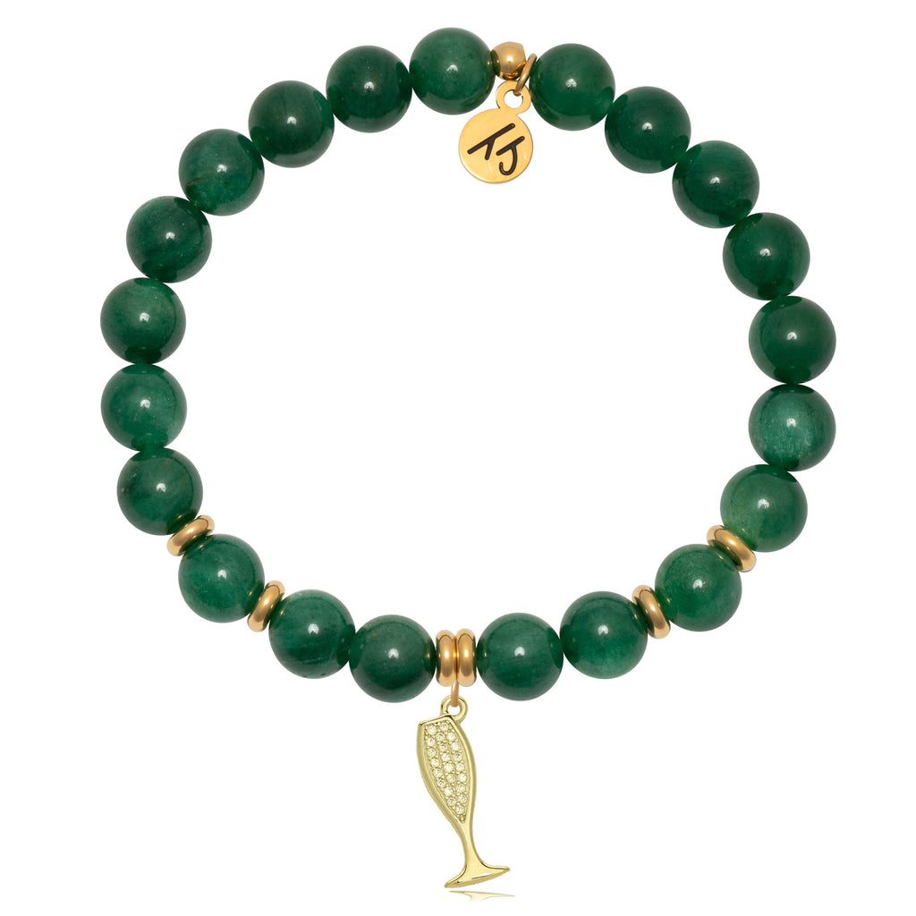 Gold Collection - Green Kyanite Gemstone Bracelet with Cheers Gold Charm