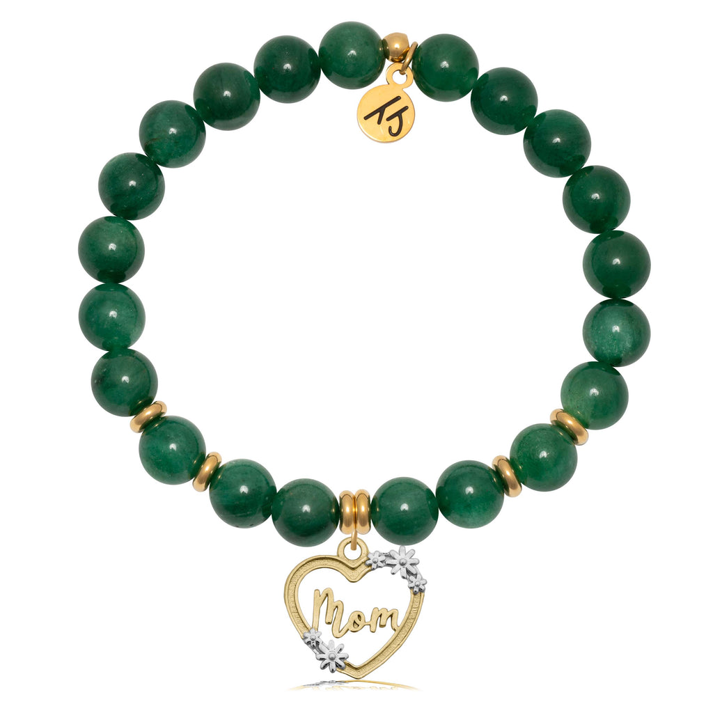 Gold Collection - Green Kyanite Gemstone Bracelet with Heart Mom Charm