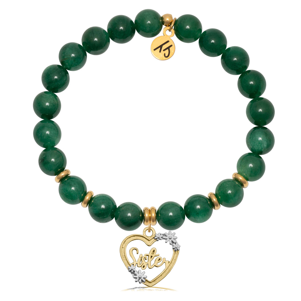 Gold Collection - Green Kyanite Gemstone Bracelet with Heart Sister Charm