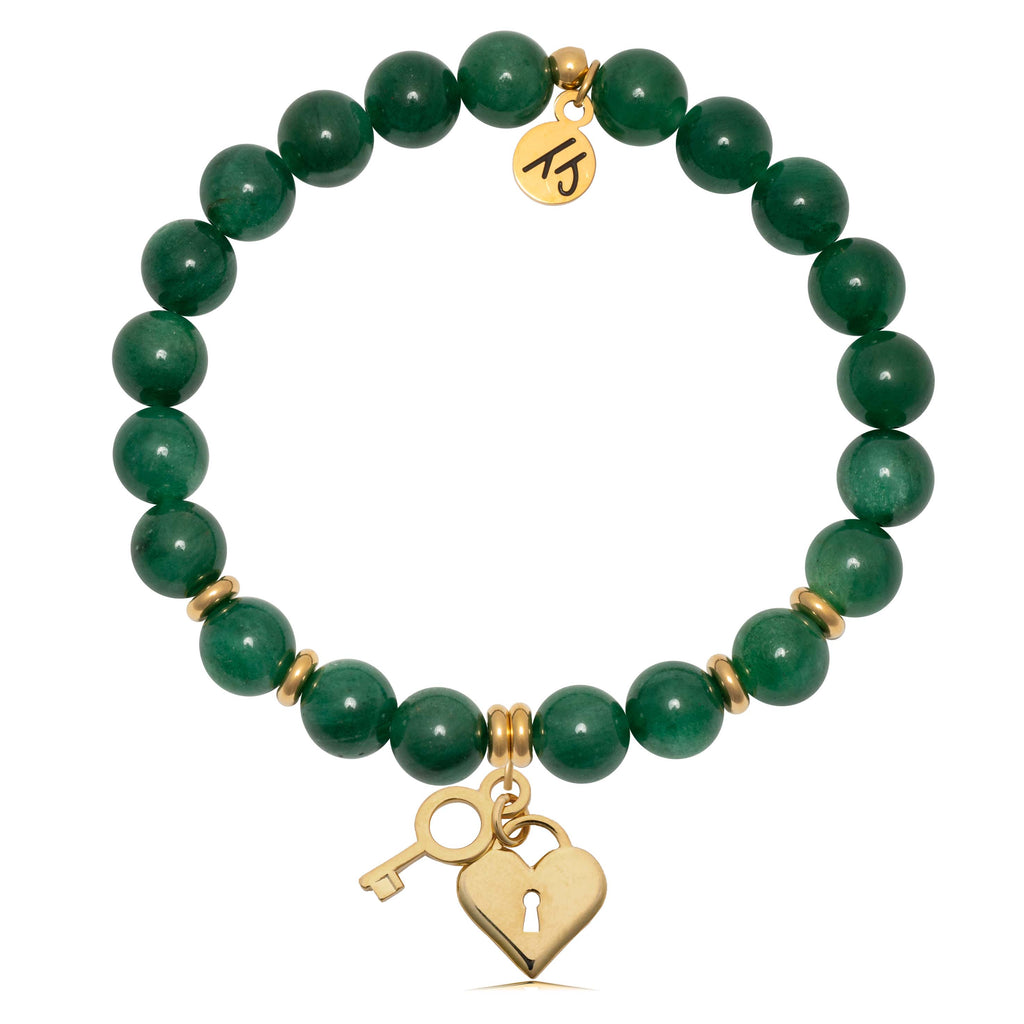 Gold Collection - Green Kyanite Gemstone Bracelet with Key to my Heart Charm