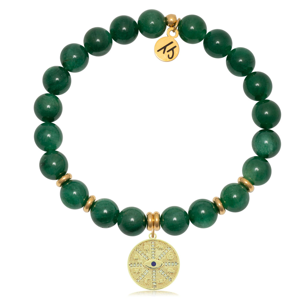 Gold Collection - Green Kyanite Gemstone Bracelet with Protection Charm
