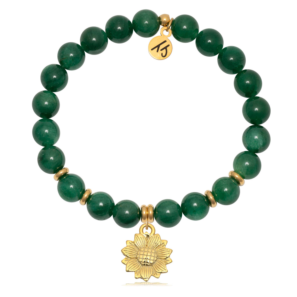 Gold Collection - Green Kyanite Gemstone Bracelet with Sunflower Charm