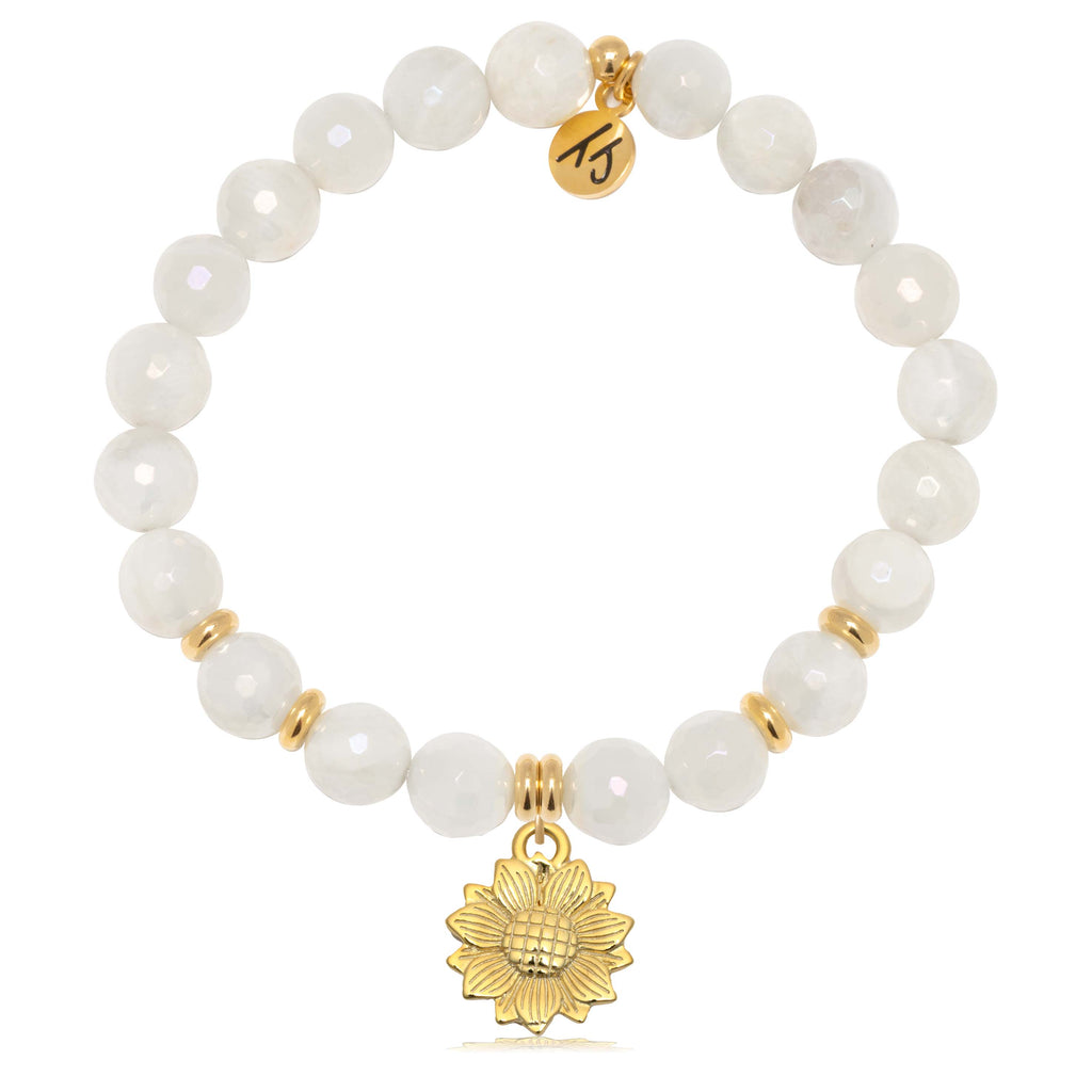Gold Collection - Moonstone Stone Bracelet with Sunflower Gold Charm