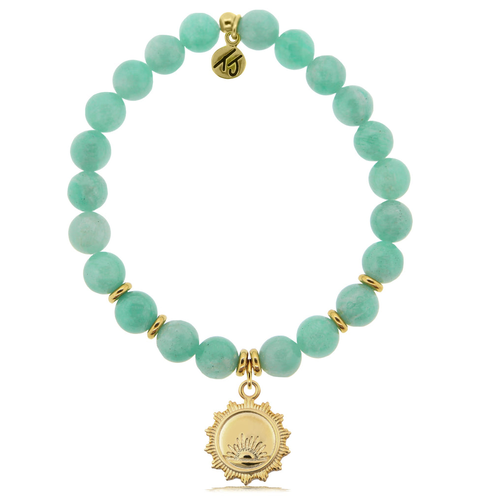 Gold Collection -Peruvian Amazonite Stone Bracelet with Sunsets Gold Charm