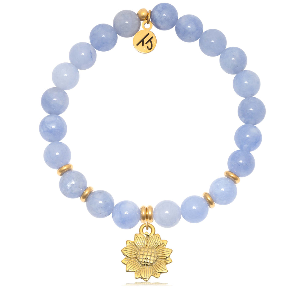 Gold Collection - Sky Blue Jade Stone Bracelet with Sunflower Gold Charm