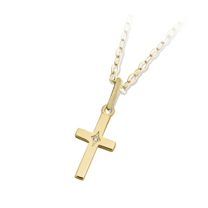 Gold Cross CZ Charm Necklace