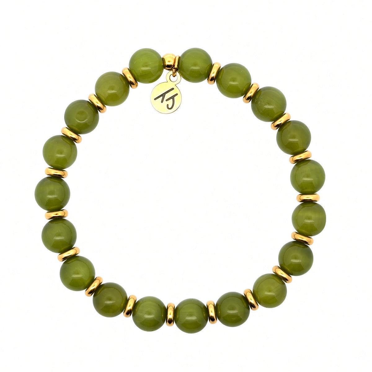 Gold Empowered Elegance Collection- Olive Cats Eye Gemstone Bracelet