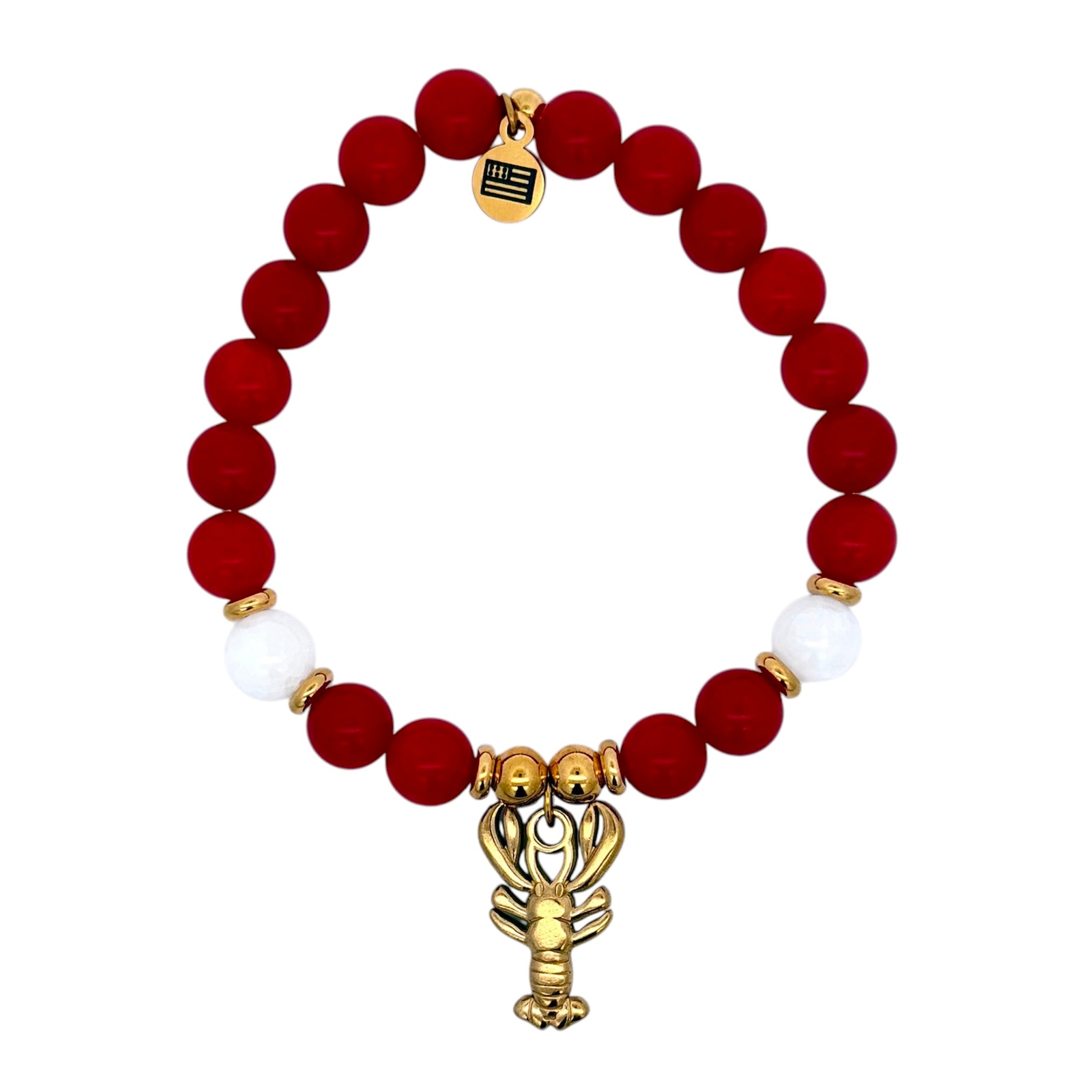 Gold Limited Edition Lobster Charm with Red Jade Gemstone Bracelet