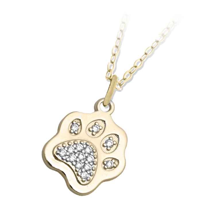 Gold Paw CZ Charm Necklace