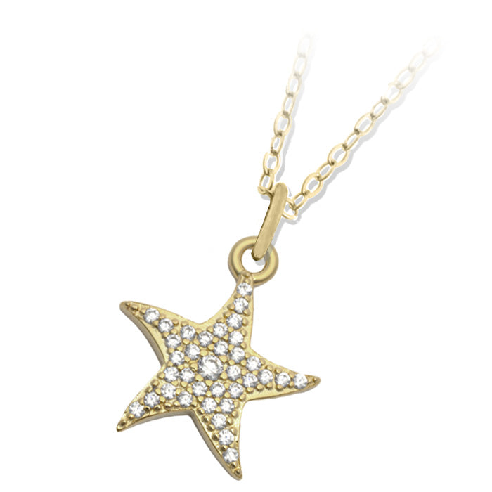 Gold Starfish CZ Charm Necklace