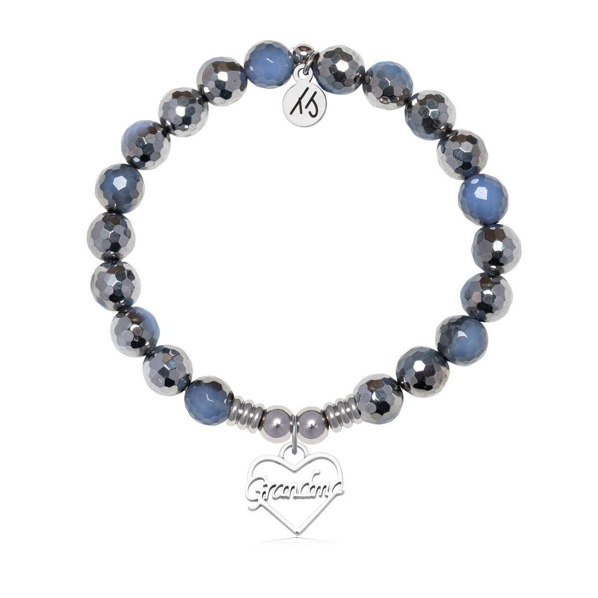 Grandma Charm with Silver Dipped Sky Blue Agate Gemstone Bracelet
