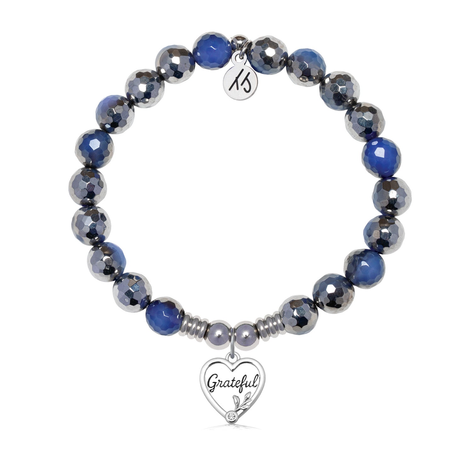Grateful Charm with Silver Dipped Sky Blue Agate Gemstone Bracelet
