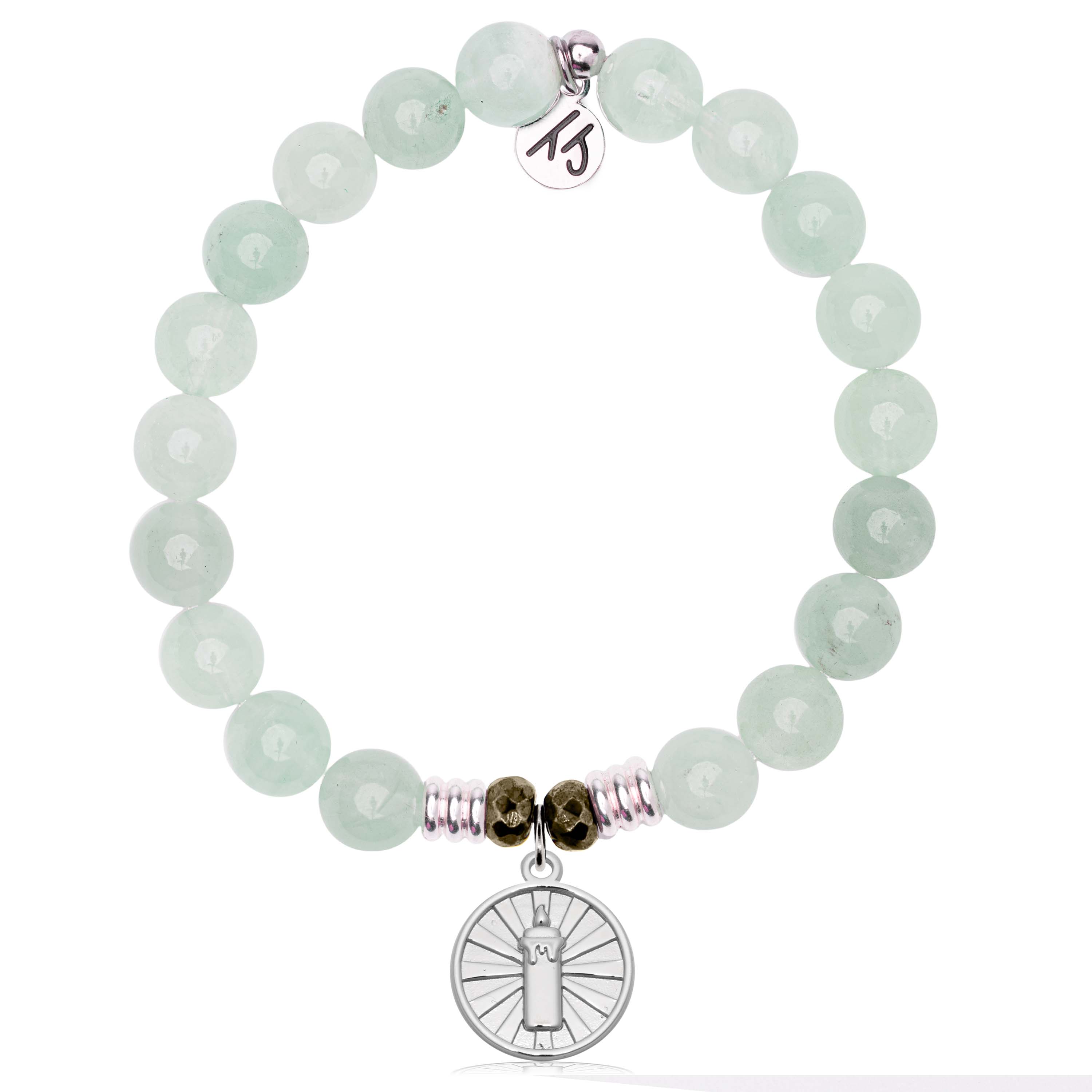 Green Angelite Gemstone Bracelet with Be the Light Sterling Silver Charm