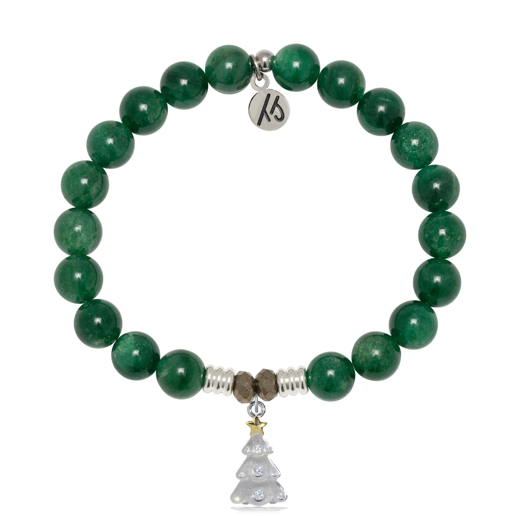 Green Kyanite Gemstone Bracelet with Christmas Tree Sterling Silver Charm