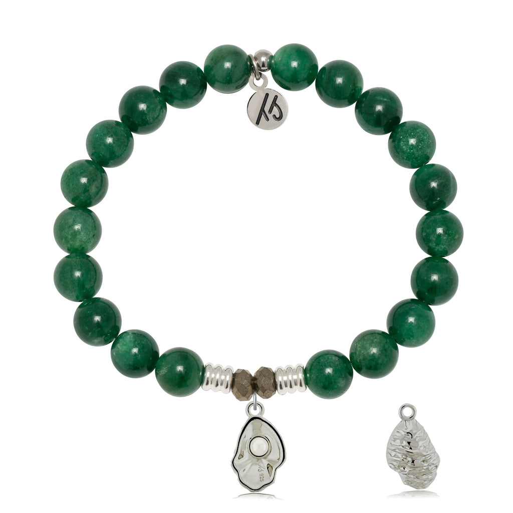 Green Kyanite Gemstone Bracelet with Oyster Sterling Silver Charm