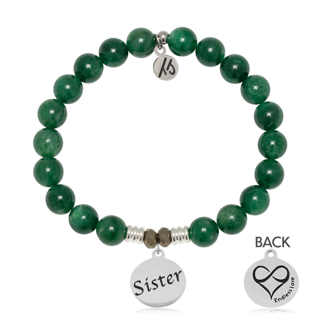 Green Kyanite Gemstone Bracelet with Sister Sterling Silver Charm