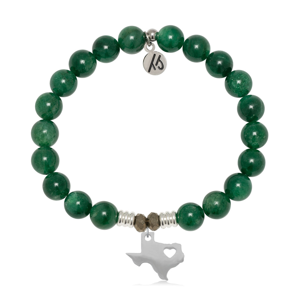 Green Kyanite Gemstone Bracelet with Texas Heart Sterling Silver Charm