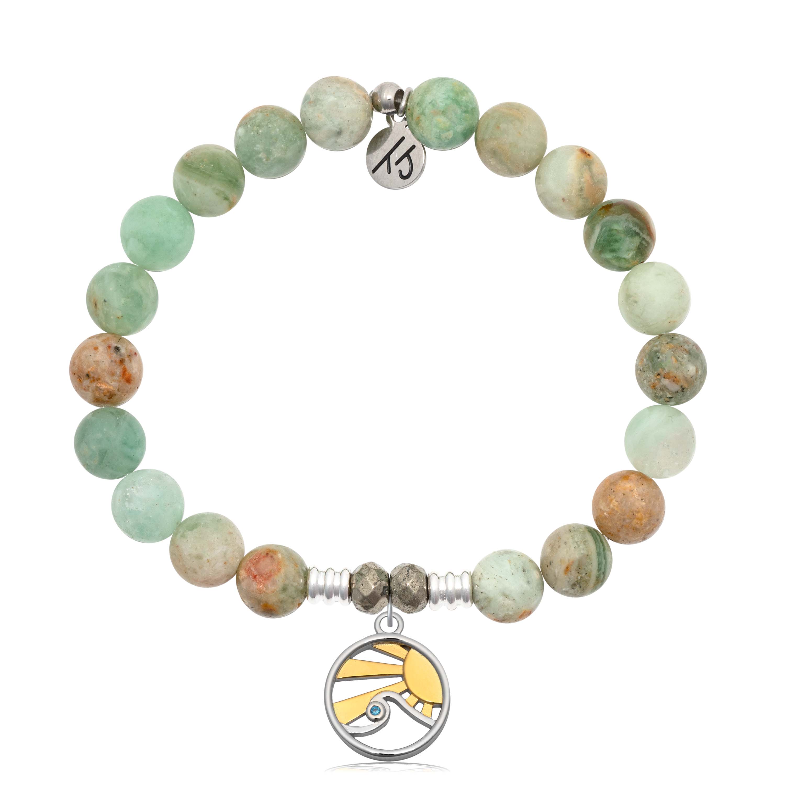 Green Quartz Gemstone Bracelet with Rising Sun Sterling Silver Charm