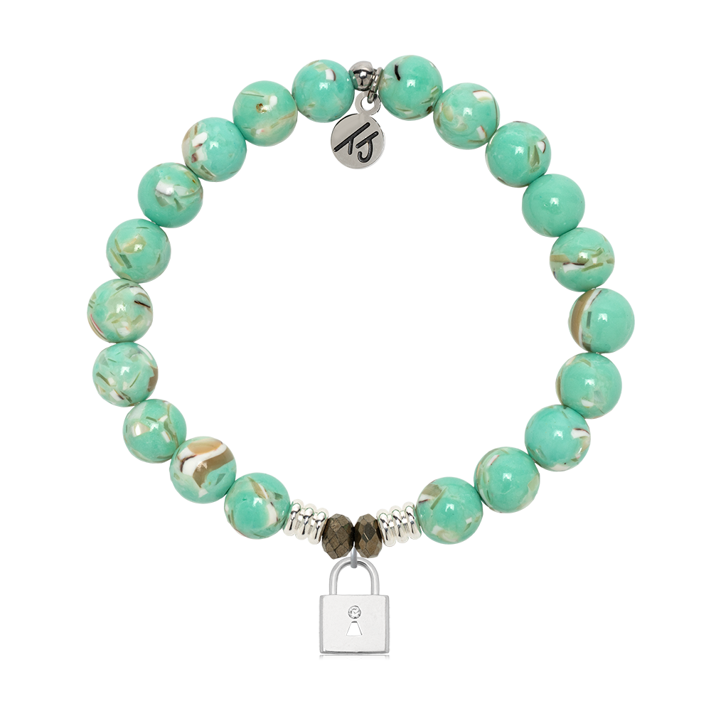 Green Shell Gemstone Bracelet with Unbreakable Friendship Sterling Silver Charm
