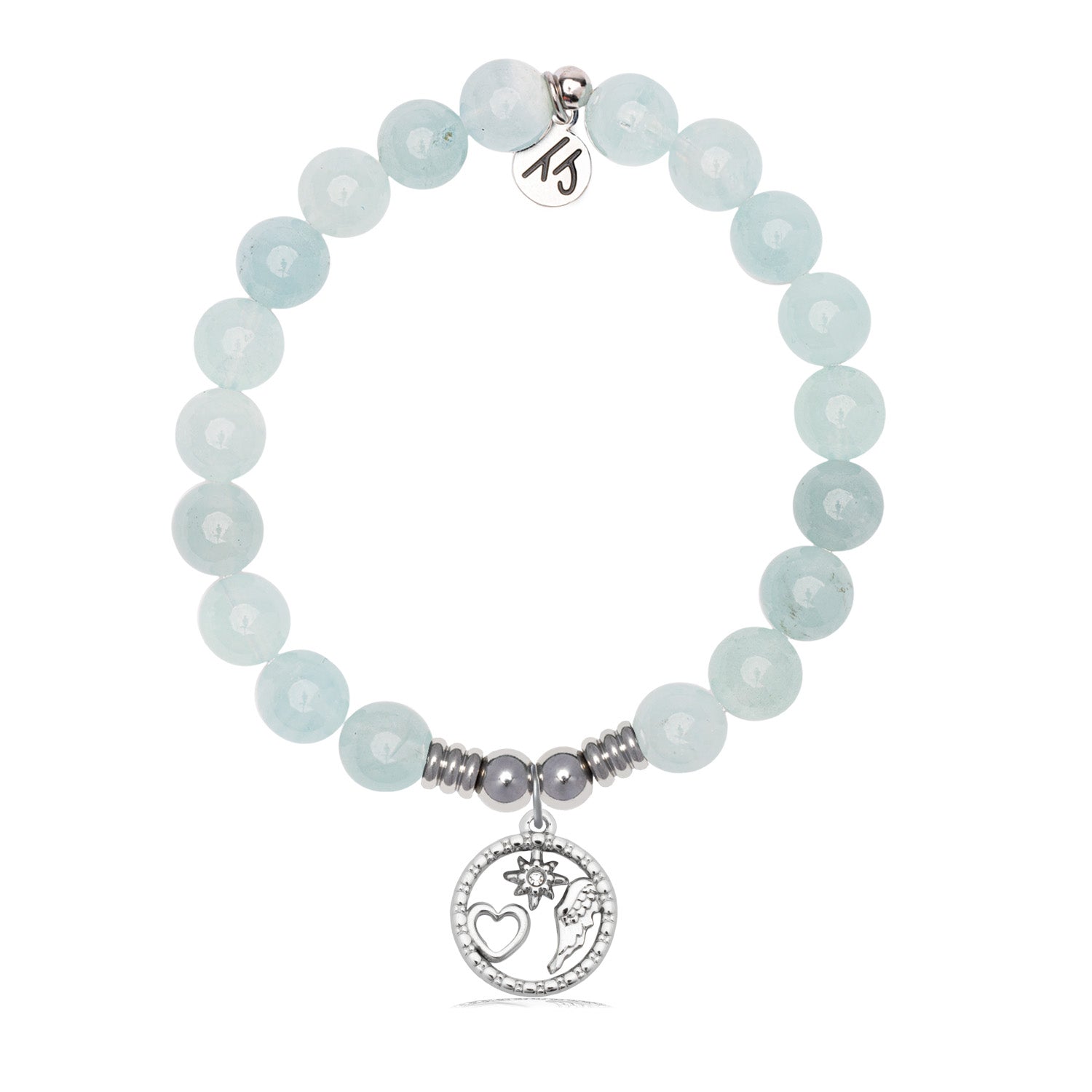 Guiding Angels Charm with Blue Aquamarine Jade Gemstone Bracelet