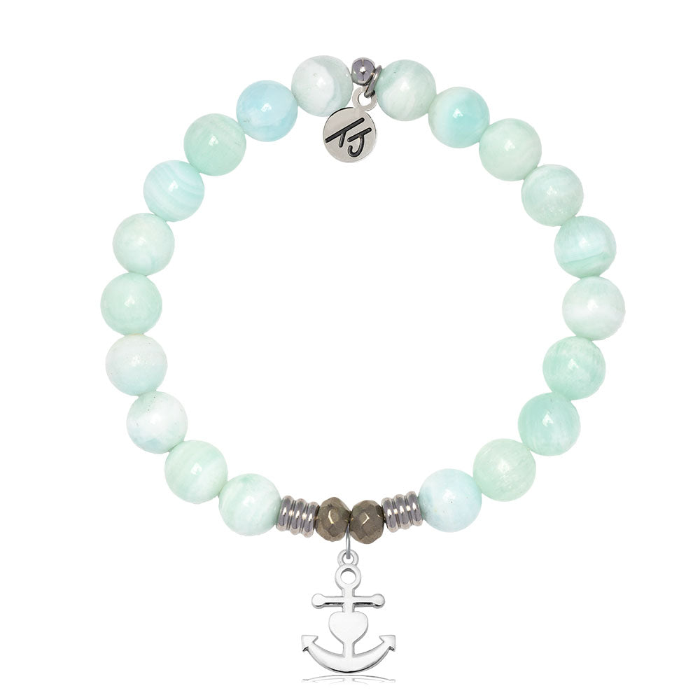 Hemimorphite Gemstone Bracelet with Faith. Hope. Love Sterling Silver Charm