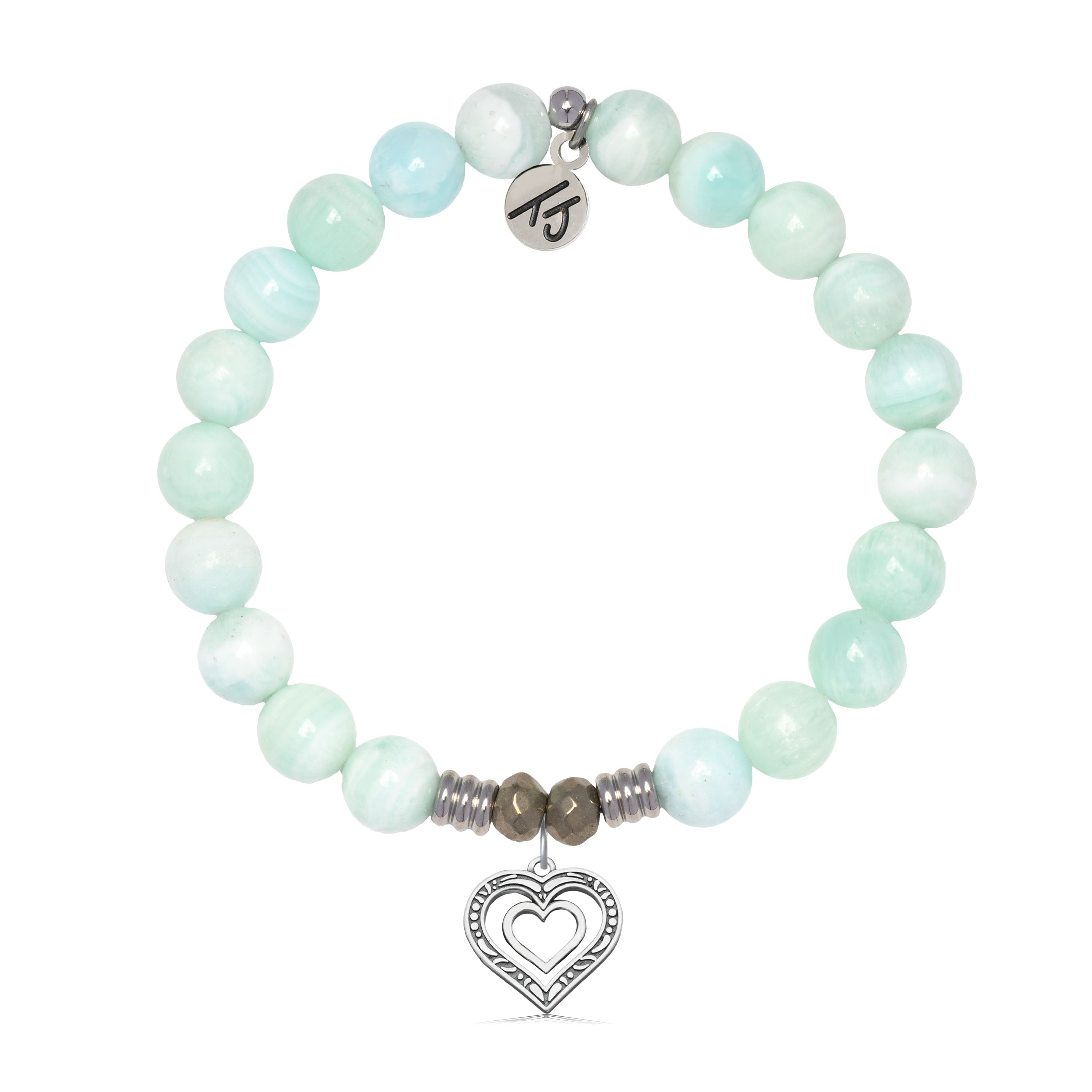 Hemimorphite Gemstone Bracelet with Family Heart Sterling Silver Charm