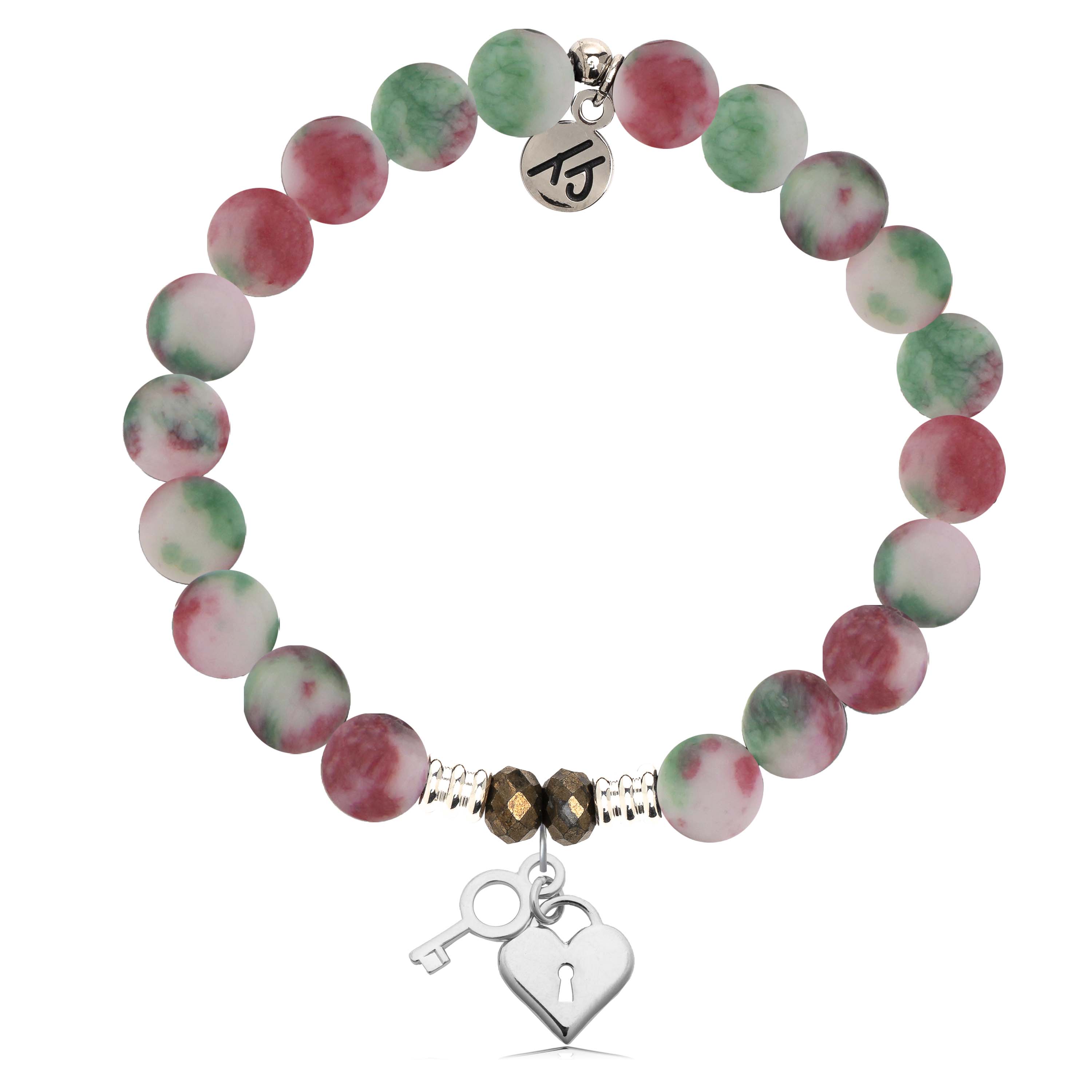 Holiday Jade Gemstone Bracelet with Key to My Heart Sterling Silver Charm