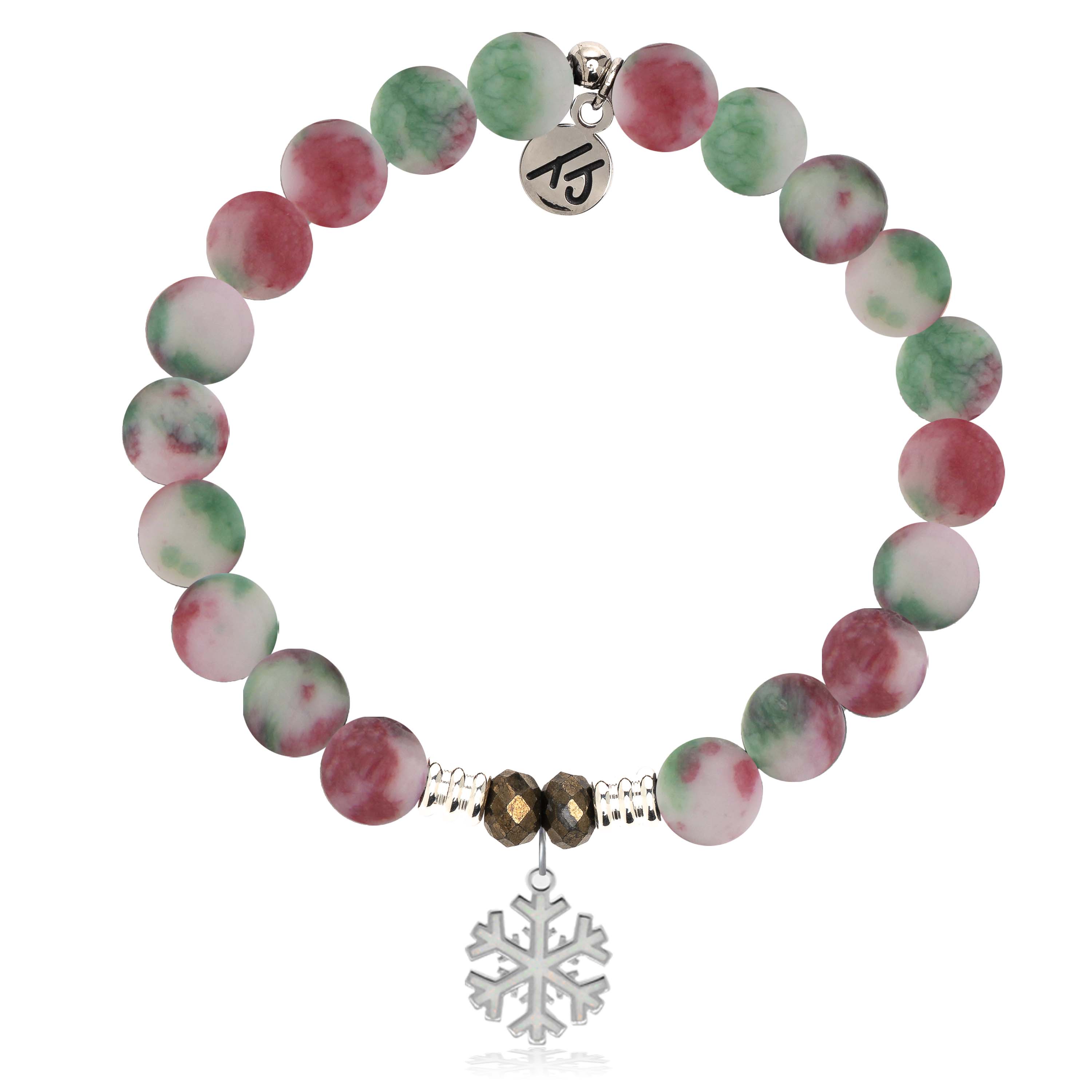Holiday Jade Gemstone Bracelet with Snowflake Opal Sterling Silver Charm