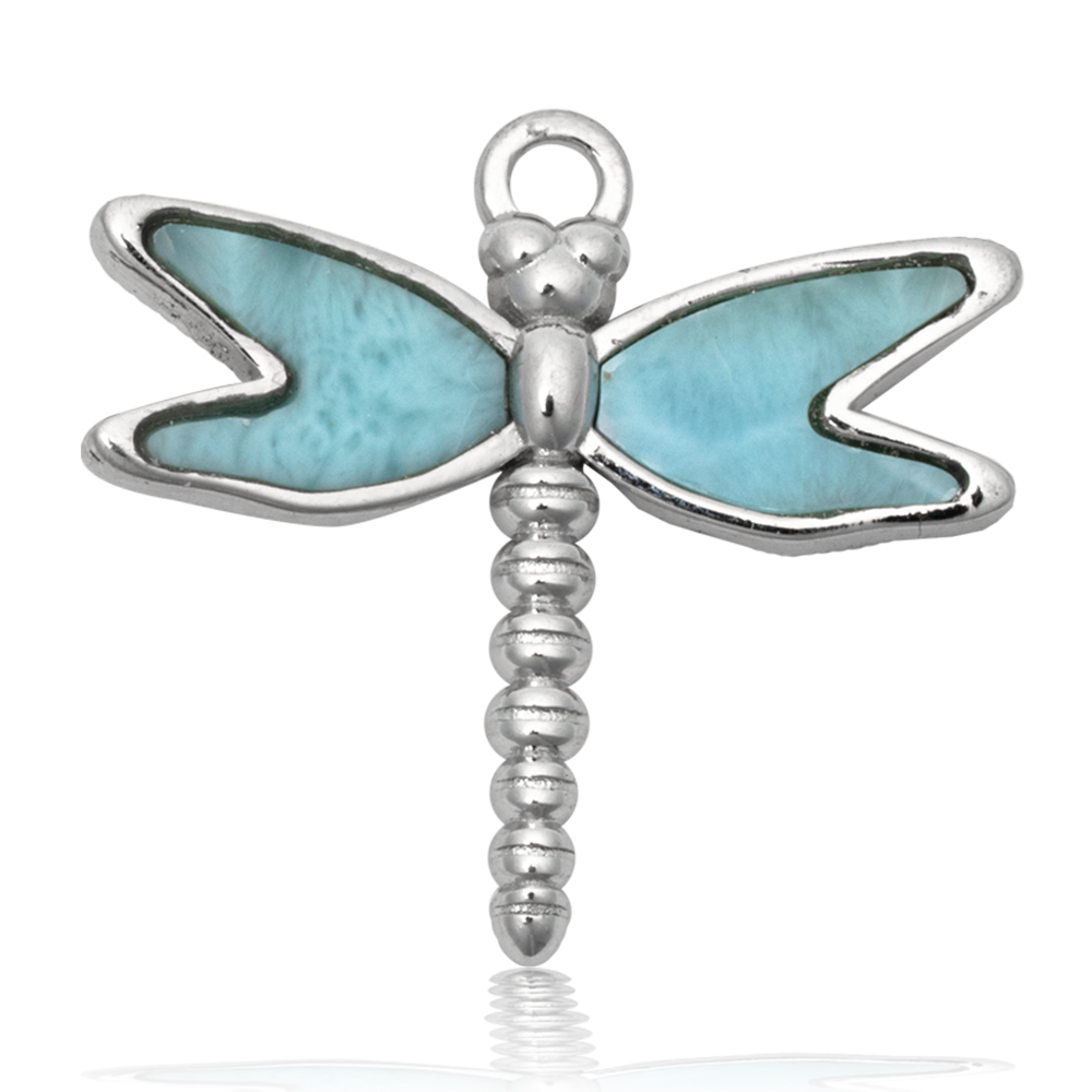 Larimar Charm Collection: Blue Agate Stone Bracelet with Larimar Dragonfly Sterling Silver Charm
