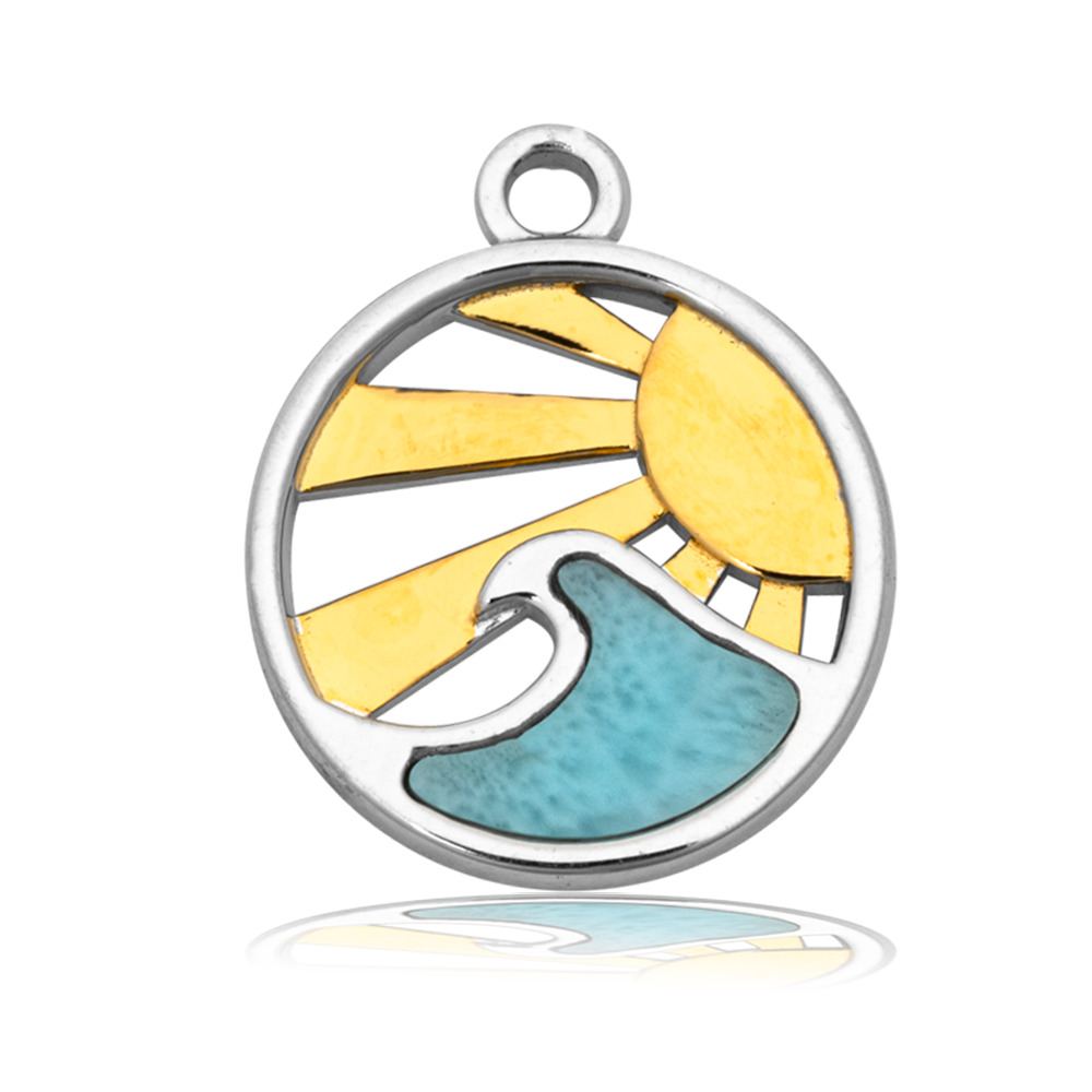 Larimar Charm Collection: Blue Agate Stone Bracelet with Larimar Rising Sun Sterling Silver Charm