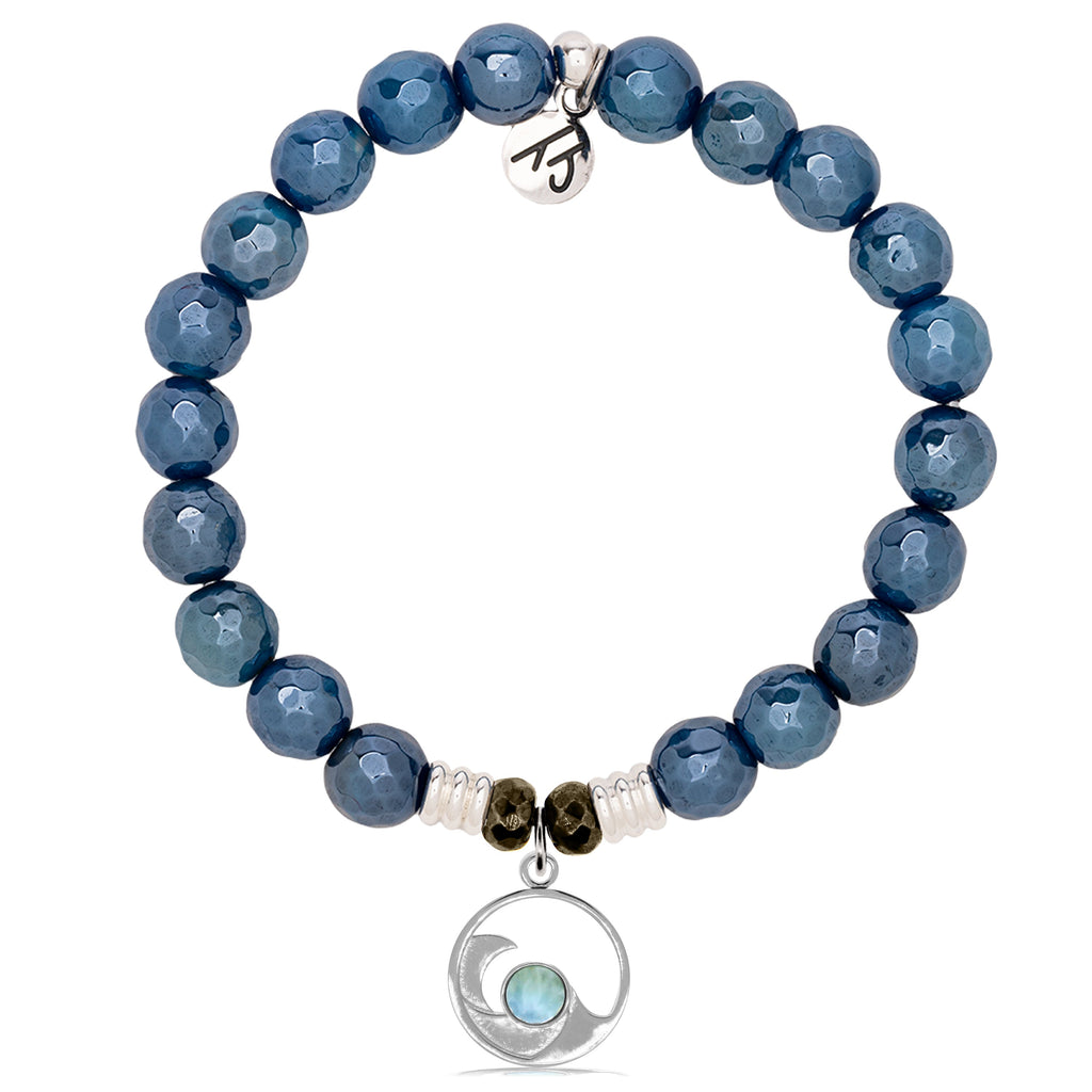 Larimar Charm Collection: Blue Agate Stone Bracelet with Larimar Wave Sterling Silver Charm