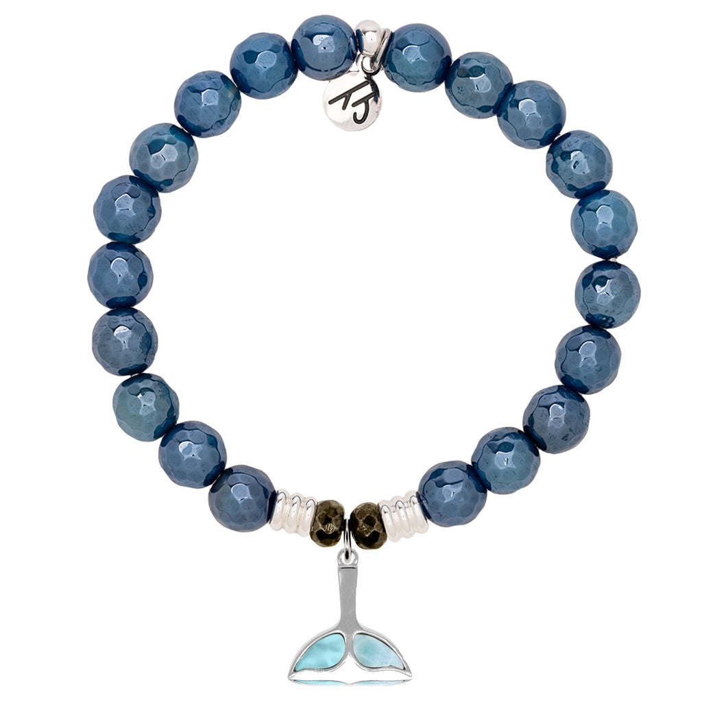 Larimar Charm Collection: Blue Agate Stone Bracelet with Larimar Whale Tail Sterling Silver Charm
