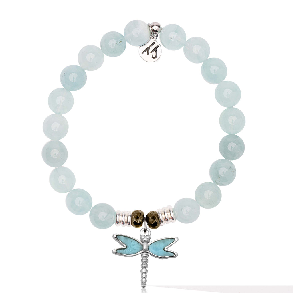Larimar Charm Collection: Blue Aquamarine Stone Bracelet with Larimar Dragonfly Sterling Silver Charm