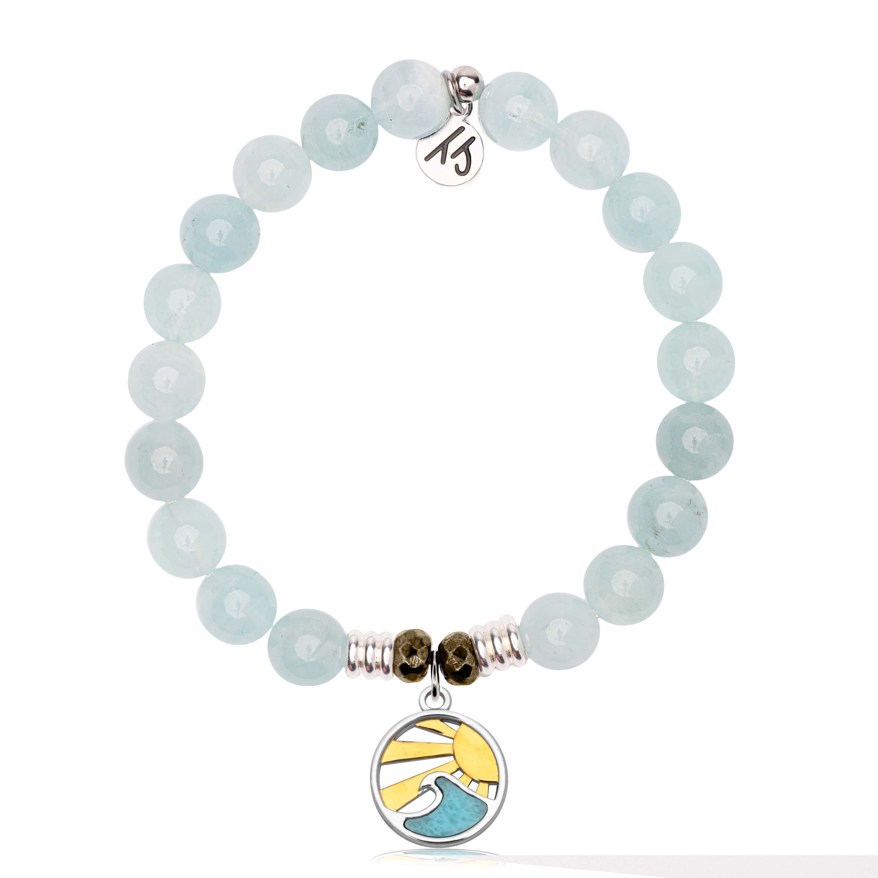 Larimar Charm Collection: Blue Aquamarine Stone Bracelet with Larimar Rising Sun Sterling Silver Charm