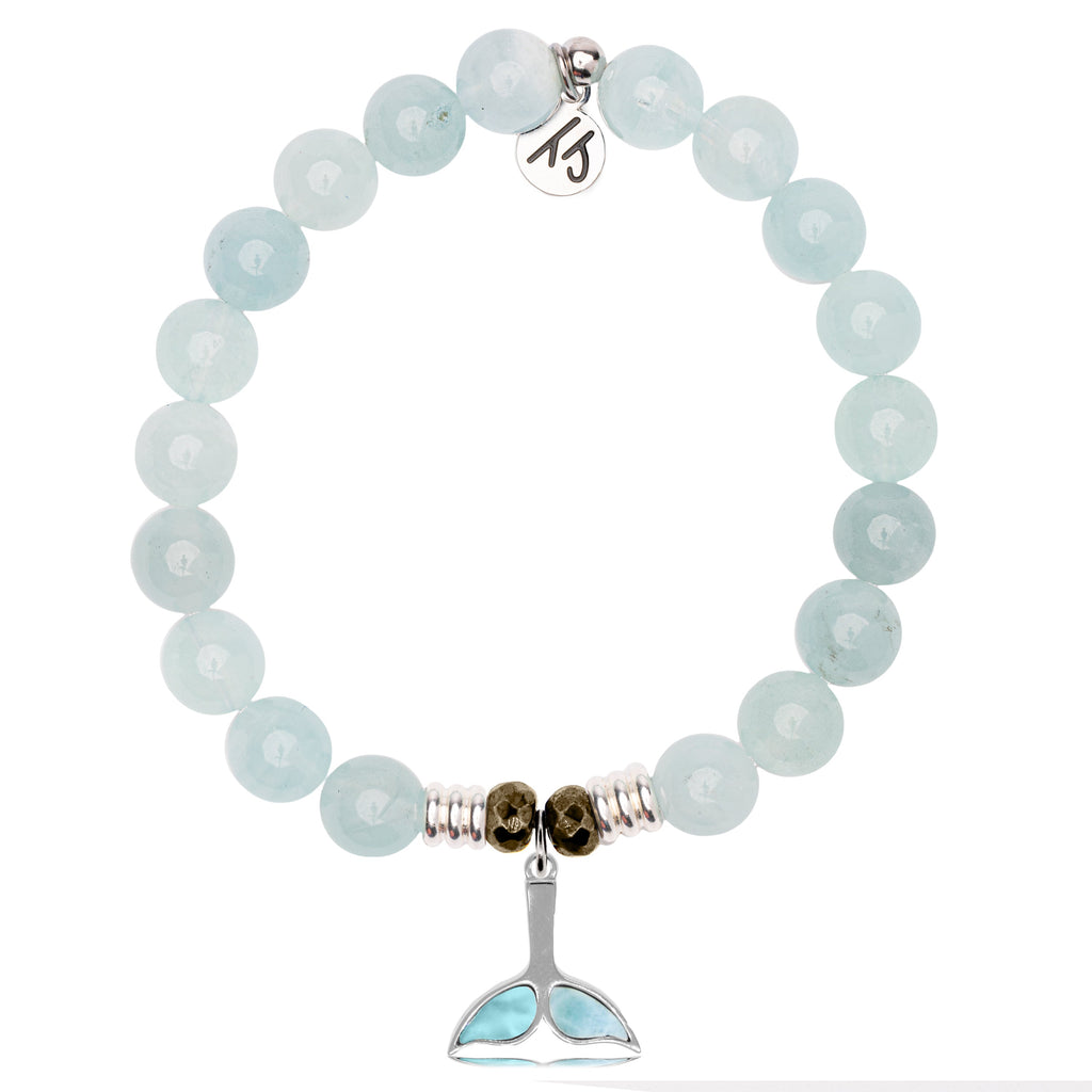 Larimar Charm Collection: Blue Aquamarine Stone Bracelet with Larimar Whale Tail Sterling Silver Charm