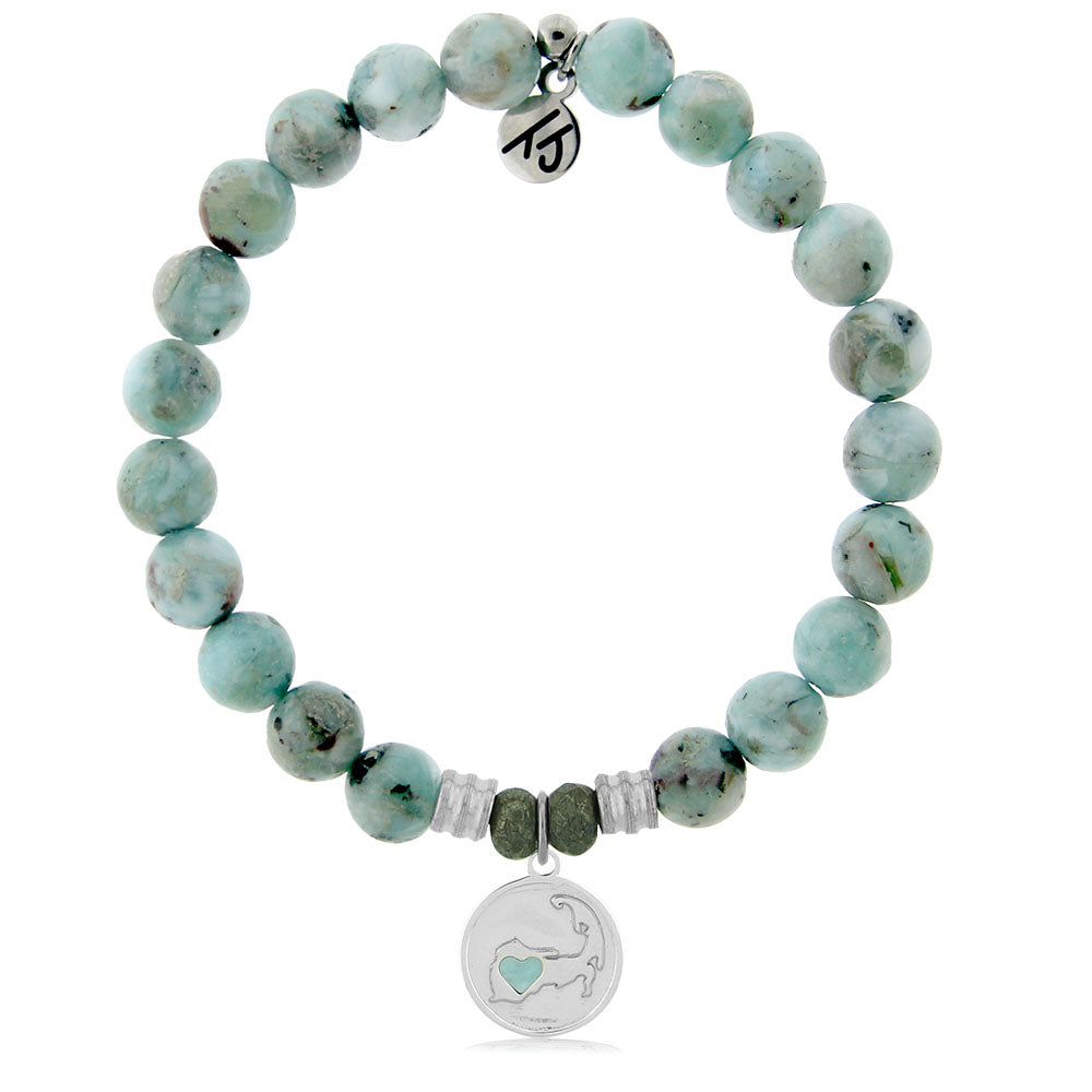 Larimar Charm Collection: Larimar Gemstone Bracelet with Larimar Cape Cod Sterling Silver Charm