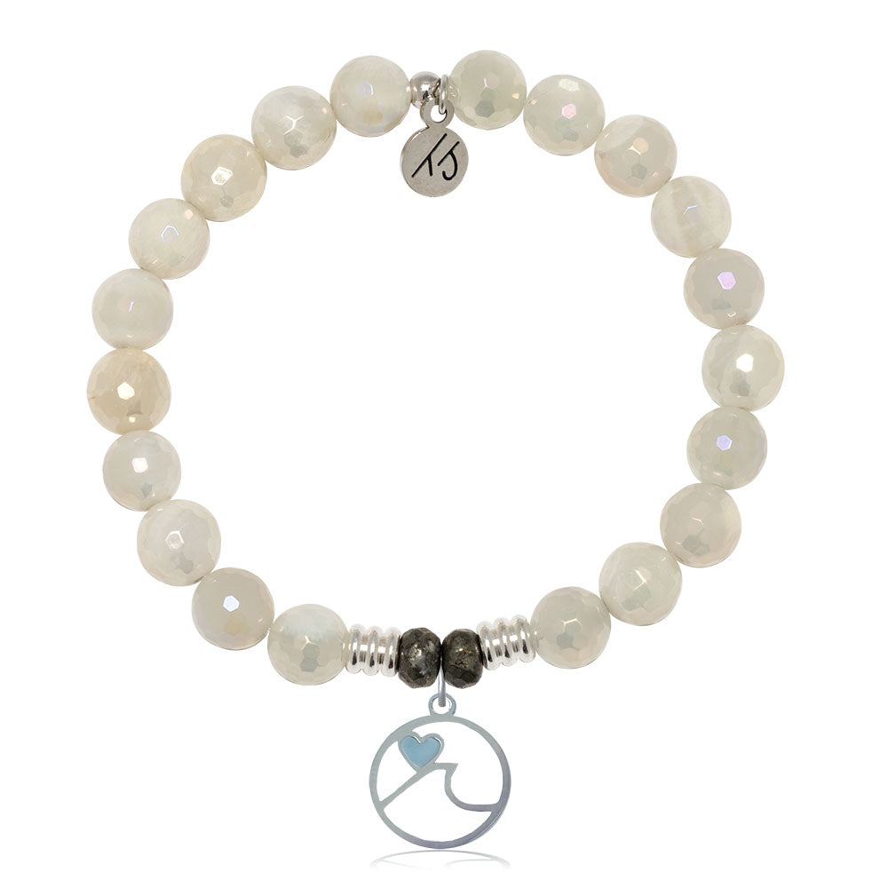Larimar Charm Collection: Moonstone Gemstone Bracelet with Larimar Ocean Love Sterling Silver Charm