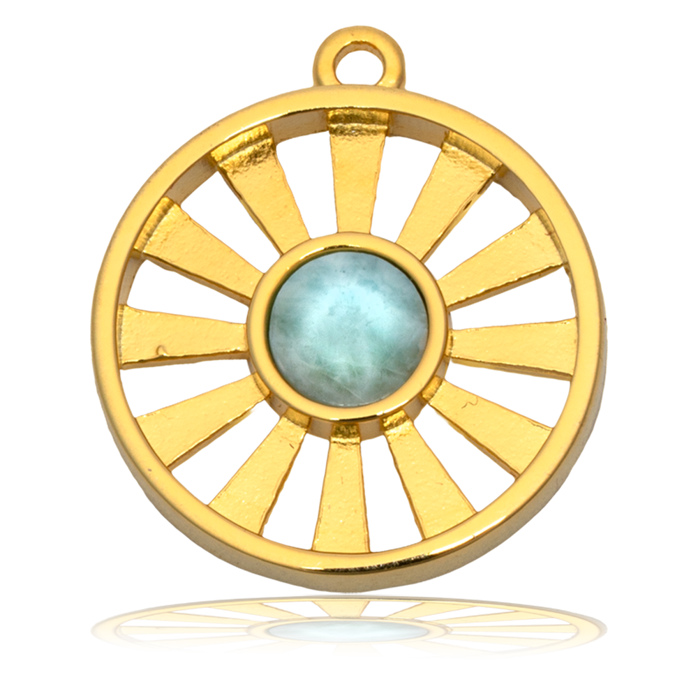 Larimar Charm Collection: Moonstone Stone Bracelet with Larimar Sun Gold Charm