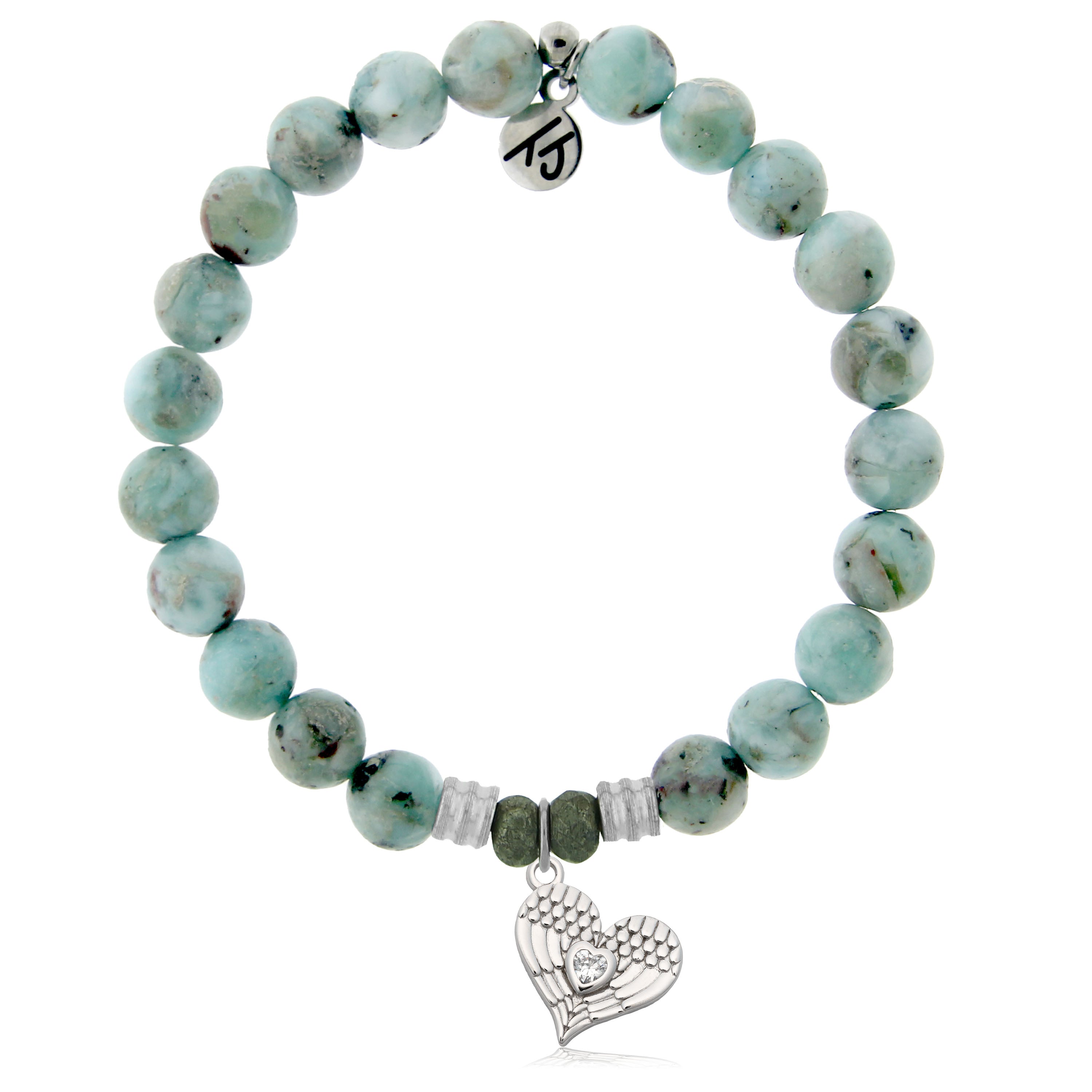 Larimar Gemstone Bracelet with Angel Love Sterling Silver Charm
