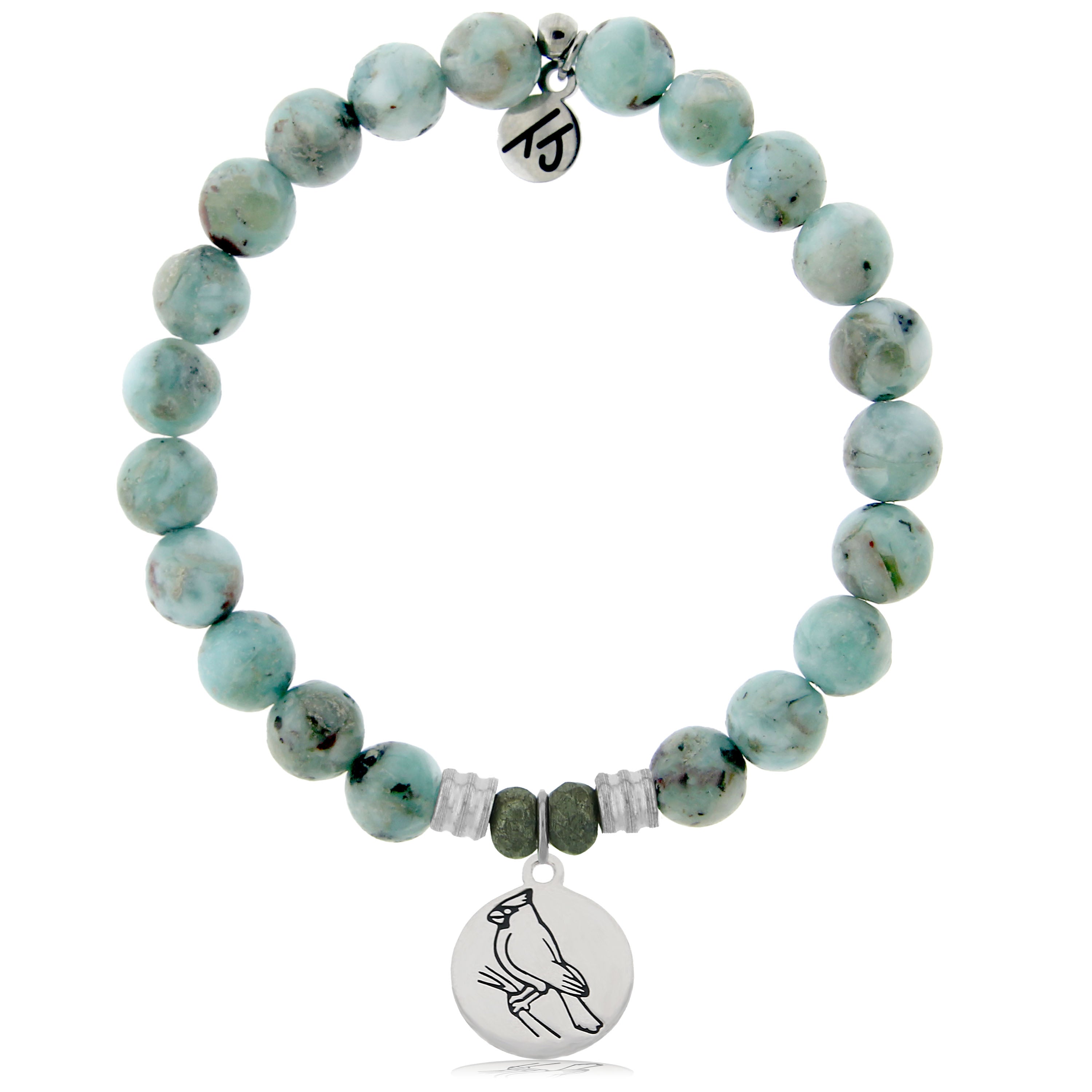 Larimar Gemstone Bracelet with Cardinal Sterling Silver Charm