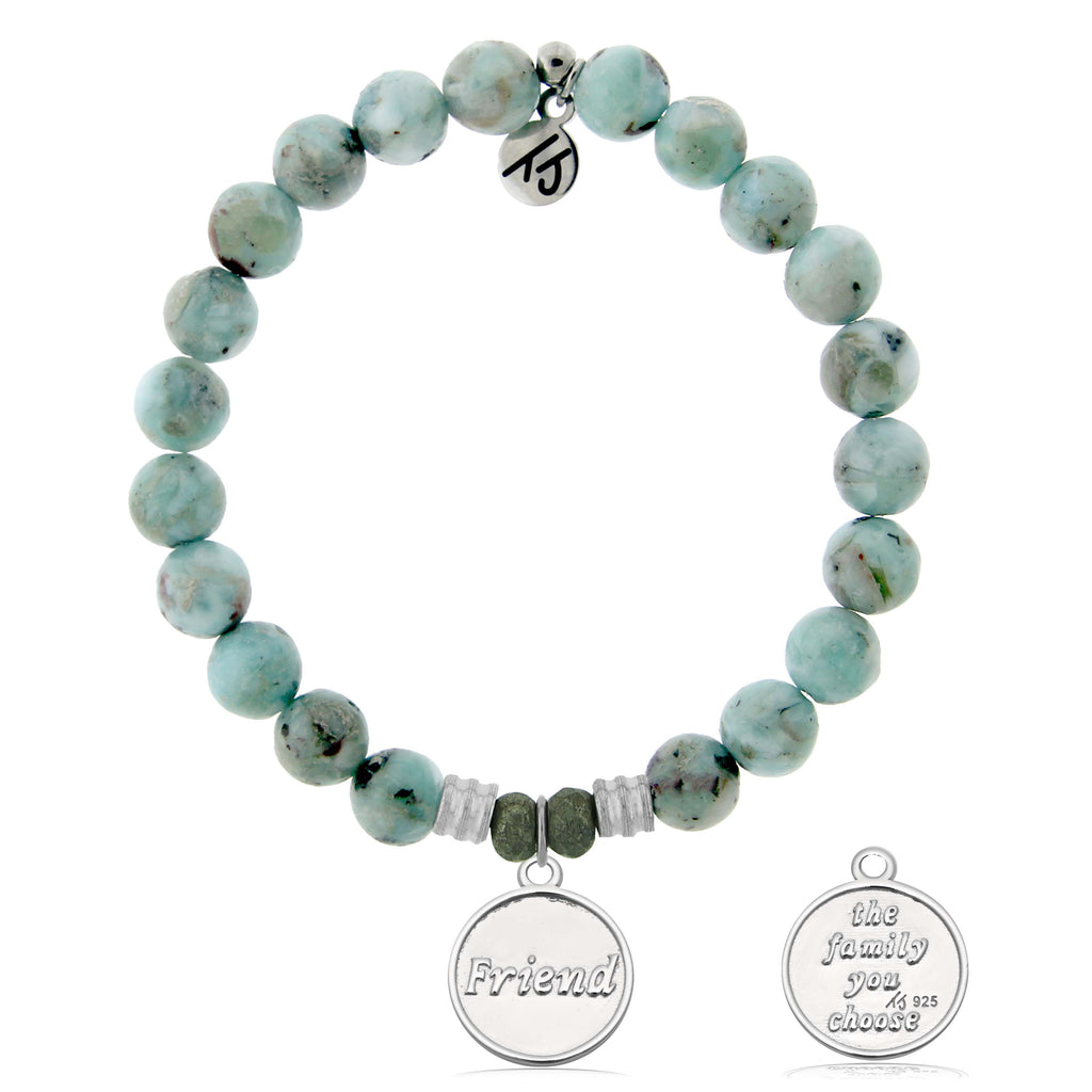 Larimar Gemstone Bracelet with Friend the Family Sterling Silver Charm