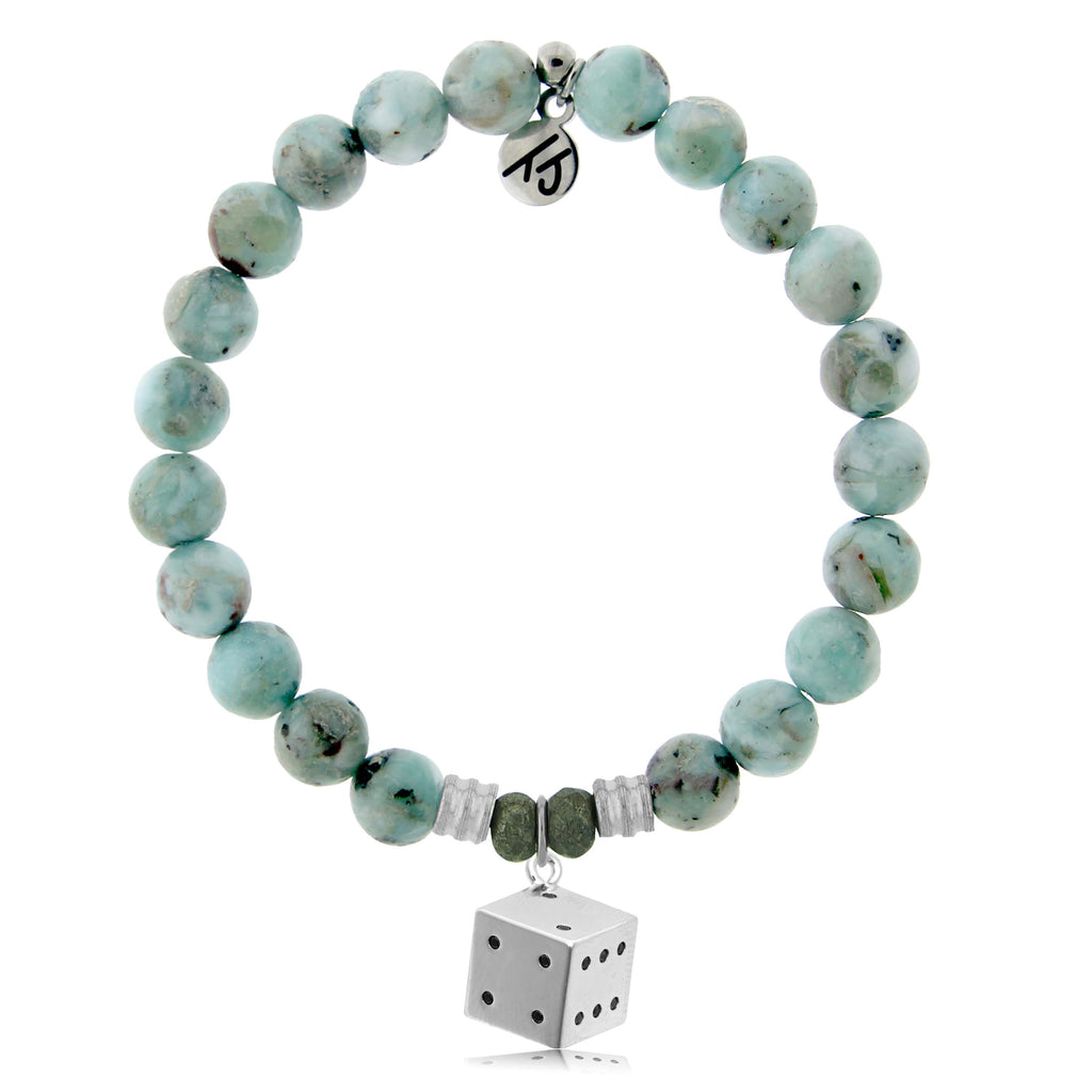 Larimar Gemstone Bracelet with Lucky Dice Sterling Silver Charm
