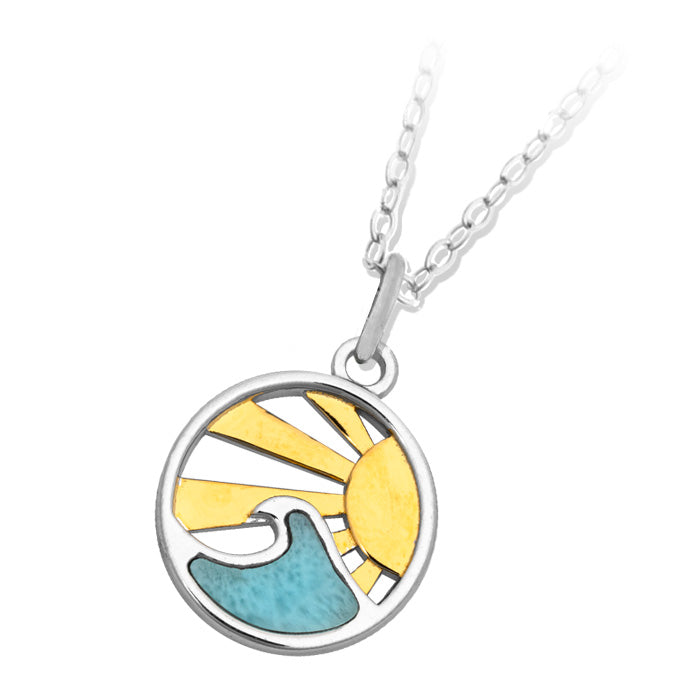 Larimar Rising Sun Sterling Silver Charm Necklace