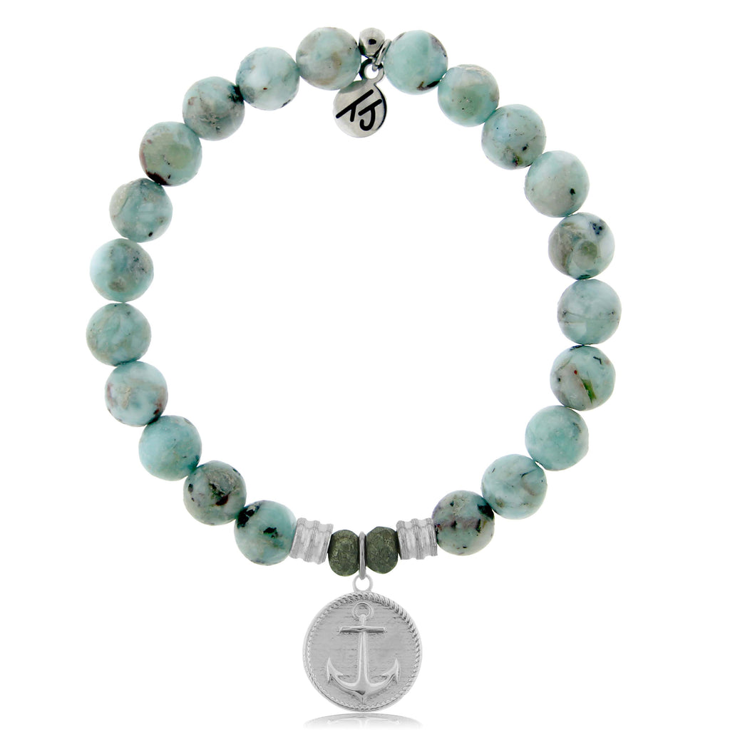 Larimar Stone Bracelet with Anchor Sterling Silver Charm