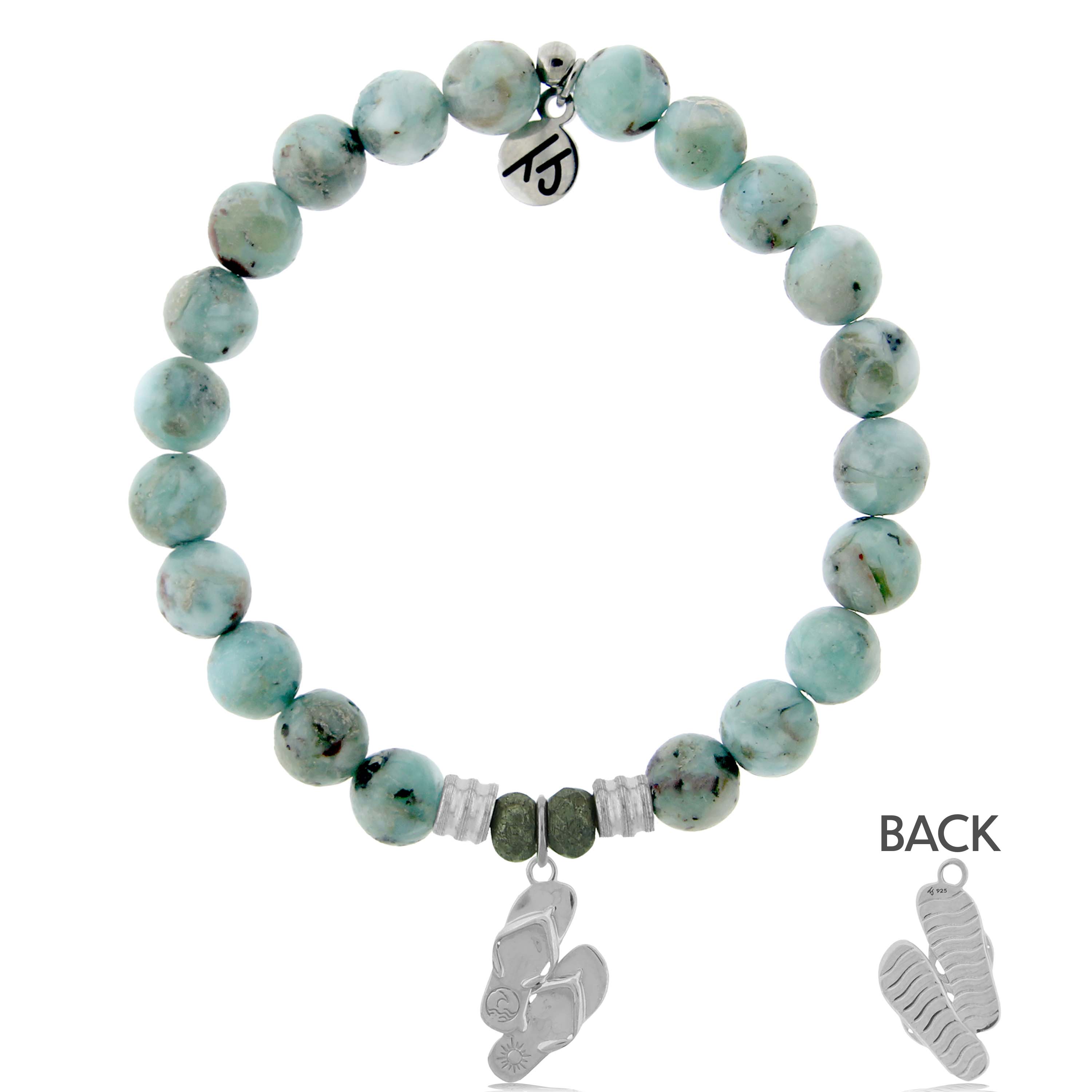 Larimar Stone Bracelet with Flip Flop Sterling Silver Charm