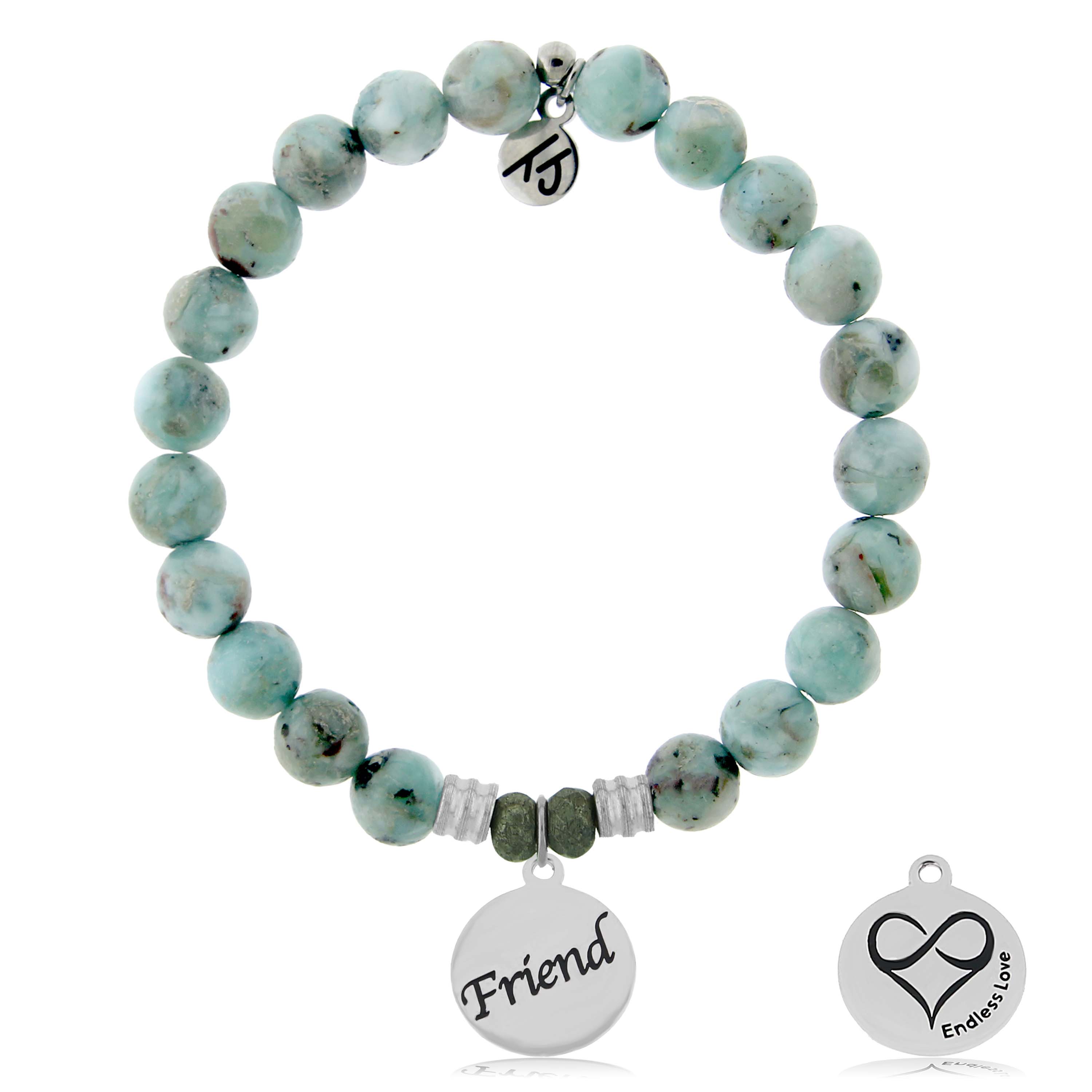 Larimar Stone Bracelet with Friend Sterling Silver Charm